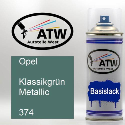 Opel, Klassikgrün Metallic, 374: 400ml Sprühdose, von ATW Autoteile West.